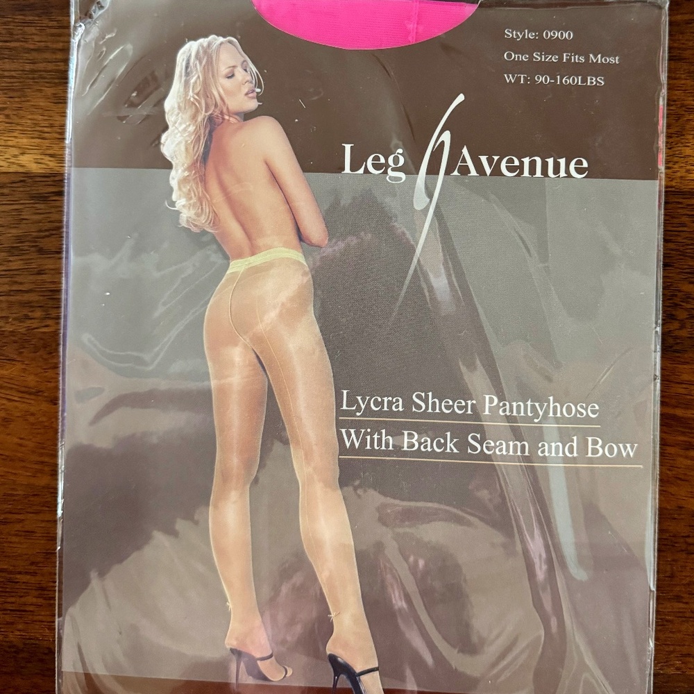 Leg Avenue, Sheer Pantyhose with Back Seam and Bow, Pink, OS